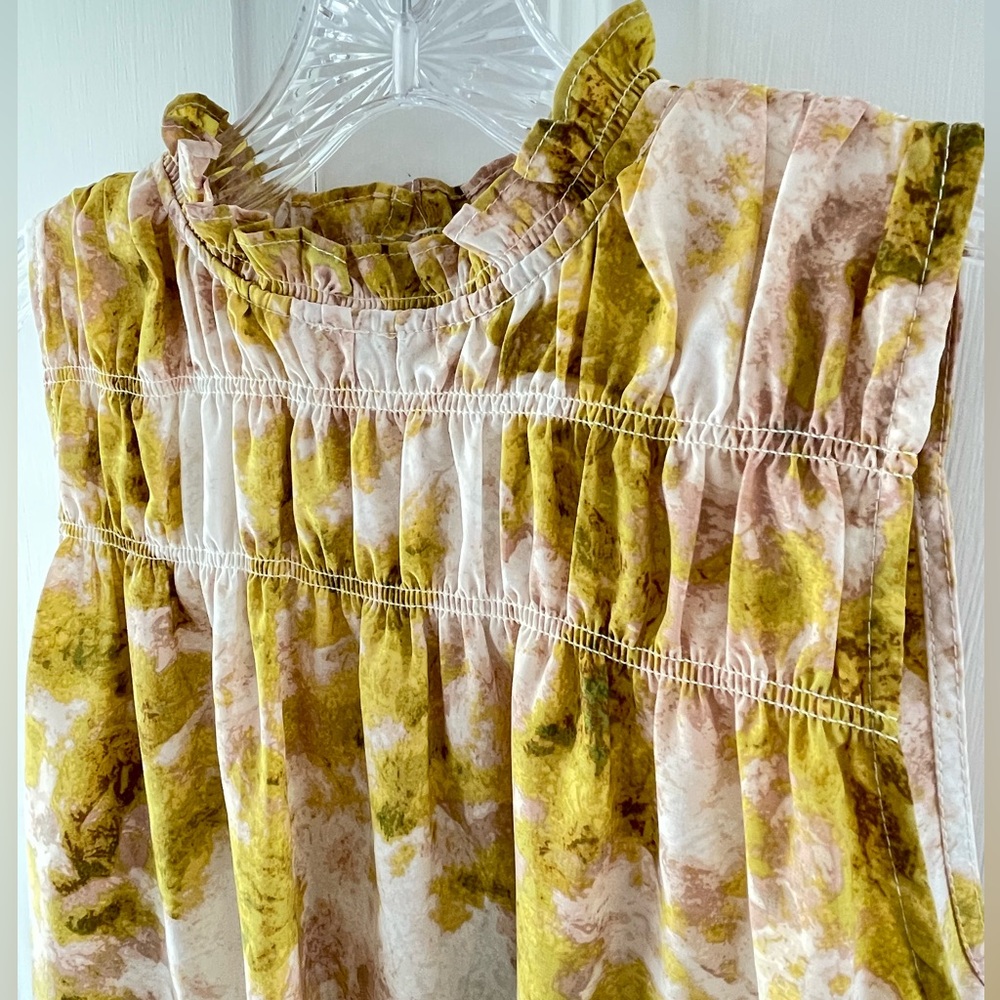Joie Yellow and Cream Smocked A-Line Blouse - Picture 2 of 6